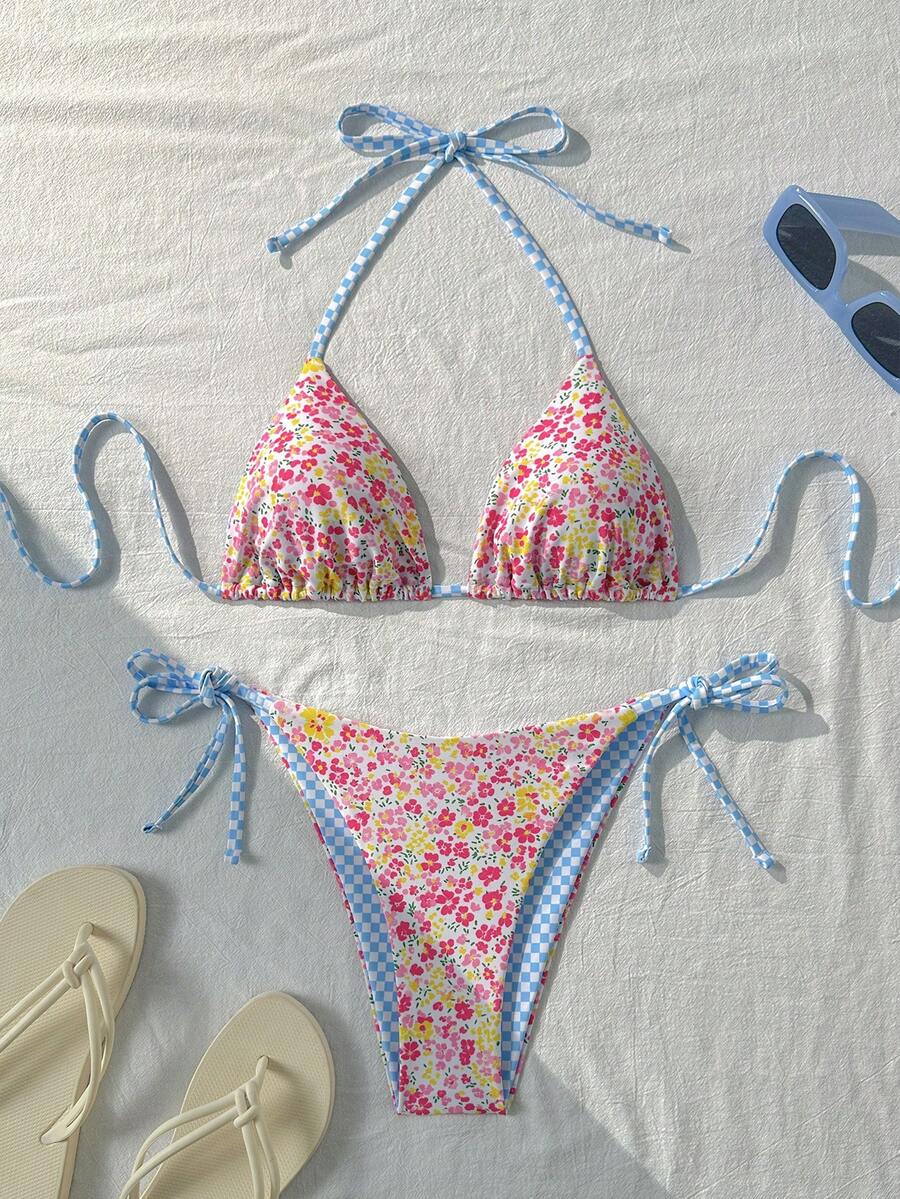 Swim Vcay 女款性感隨機印花掛脖綁帶比基尼套裝,夏季 - 彩色 - 查看 1
