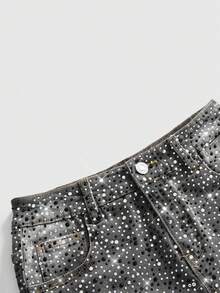 ROMWE Grunge Punk Summer Outfits Music Festival Style Ultra Low Waist Mini Denim Skirt For Women - Grey - View 3