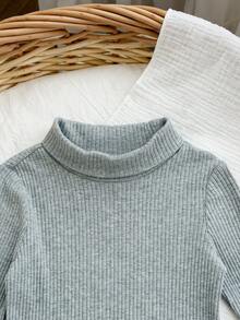 Body de manga larga y cuello alto de color liso para bebé niña, otoño - Gris Claro - Ver 9