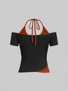 Attitoon 女款字母印花 2 合 1 配色休閒百搭掛脖 T-shirt - 彩色 - 查看 3