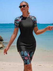 Swim Mulvari 26SS 春夏圓領短袖插肩袖印花泳裝布基尼背心上衣 - 黑色 - 查看 6