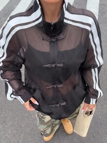 Muchica Jaket Kasual Hitam Transparan untuk Wanita Musim Gugur - Hitam - View 1