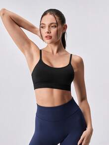 Loungeista 1pc Women's Backless Bra, Casual & Comfortable Wireless Bra With Ruffled Trim, Removable Padded Bra - Black - View 4