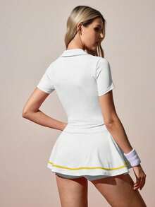CourtClass Women's Striped Colorblock Short Sleeve Sports Dress And Shorts Set - White - View 2