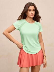 Activina Women's Solid Color Raglan Short Sleeve Sports T-Shirt - Mint Green - View 6