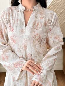 Al Najma 精緻刺繡印花寬鬆喇叭袖女款土耳其長版長衫與阿拉伯傳統長版長衫 - 彩色 - 查看 7