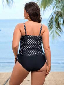 Swim Lushoire Baju Renang Tankini Camisole Motif Leopard 2 Potong untuk Wanita Ukuran Plus, Cocok untuk Liburan di Pantai, Dilengkapi Penutup Perut. - Hitam dan Putih - View 3