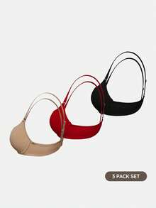 SHAPORA Lencería de mujer minimalista casual de color liso suave con copa fina (3 piezas) - Multicolor - Ver 22