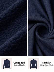 Fluxe Top basic da donna a collo alto slim a maniche lunghe tinta unita per autunno e inverno, in tessuto caldo foderato in pile - Blu Navy - Visualizzare 10