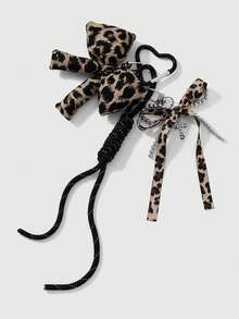 ROMWE Kawaii 1 Retro Dark Wind Black Handmade Braided Tether Brown Leopard Print Tiger Pattern Beaded Bow Rhinestone Cross DIY Keychain Bag Pendant, Worn By Girls - Brown-12 - View 4