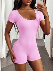BamGleam Seamless High Elasticity Sportswear Yoga Jumpsuit - Baby Pink - View 4