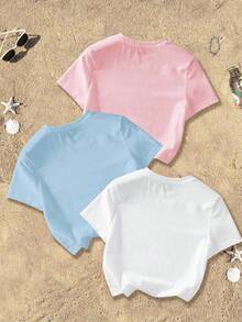 Attitoon 女款 3 件組修身短版 T-shirt－檸檬花卉；海灘/度假風；返校季；健身房/度假/軟妹風 - 彩色 - 查看 2
