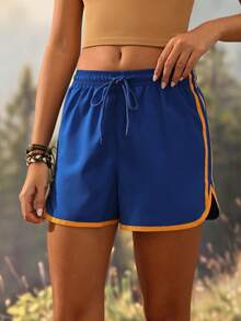Exploreva Women's Drawstring Waist Loose Outdoor Trail Running Shorts Baby Blue Summer Modest Trail Run Outfit - Navy Blue - View 6