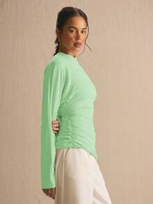 MUSERA Cinched Ruched Waist Batwing Long Sleeve Top Spring Summer Cute Cosy Cottage Core Spring Dew Spring Outfit - Lime Green - View 3