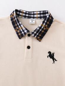 SHEIN Casuvi Kids 青少年男孩夏季休閒格紋拼接 Polo 衫 - 彩色 - 查看 3
