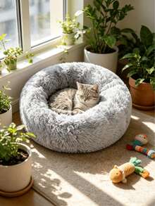 1PC Plush Round Soft Cozy Pet Bed For Cats Dogs Non Slip Bottom Warm Mat Indoor Use Pet Supplies For Small Medium Pets Home Gift - Multicolor - View 6
