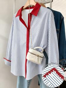 Resyla Camisa a rayas casual para ir al trabajo talla grande - Multicolor - Ver 1