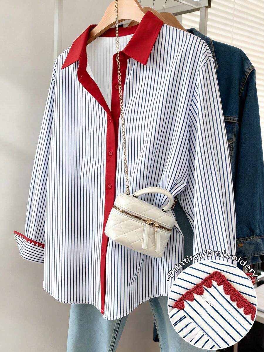 Resyla Camisa a rayas casual para ir al trabajo talla grande - Multicolor - Ver 1