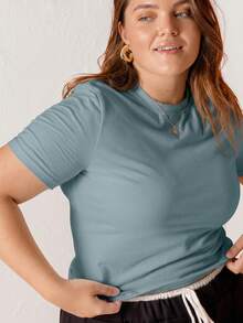 Aralina Curve 白色修身棉質 T-shirt - 淺藍色 - 查看 4