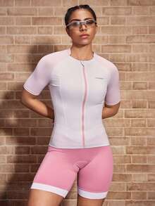 Powerista Veste de cyclisme femme à manches courtes, blocs de couleurs blanc & rose - Blanc - Voir 9