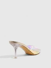 CUCCOO SZL Women's Fashion Sexy Round Toe TPU Material Comfortable Transparent High Heel Sandals, Suitable For Commuting, Dating, Gathering, Party And More - Gold - View 3