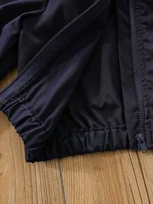 SHEIN Playful Pals One Piece 男嬰休閒刺繡連帽拉鍊單袖夾克 春/秋季外出穿著 - 寶藍色 - 查看 6