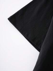ROMWE MEN Goth 男士毛絨拼接骷髏印花休閒百搭短袖 Polo 衫 - 黑色 - 查看 3