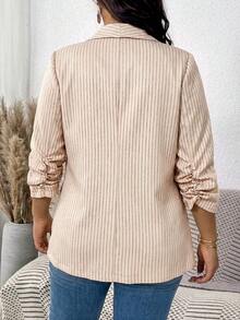 SHEIN LUNE Plus Size Solid Color Shawl Neck Mid-Length Sleeve Faux Pocket Minimalist Casual Blazer In Fall/Winter - Apricot - View 2