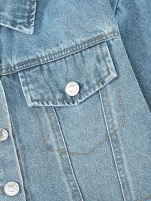 Girls' Personalized Versatile Comfortable Casual Vacation Fashion Washed Soft Distressed Street Style Daily Wear Loose Non-Stretch Short Denim Long Sleeve Jacket Lightweight Spring Autumn - Medium Wash - View 8
