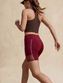 Exploreva Shorts ajustados de capa base para mujer, casuales, versátiles, de uso diario y para exteriores, con diseño de bloques de color - Burdeos - Ver 3