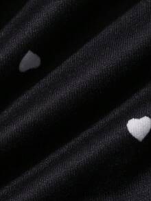 DAZY Conjunto de pijama de verano para mujer de 2 piezas con camiseta de manga corta de cuello redondo con estampado de corazones y patchwork de encaje & pantalones cortos ajustados - Negro - Ver 7