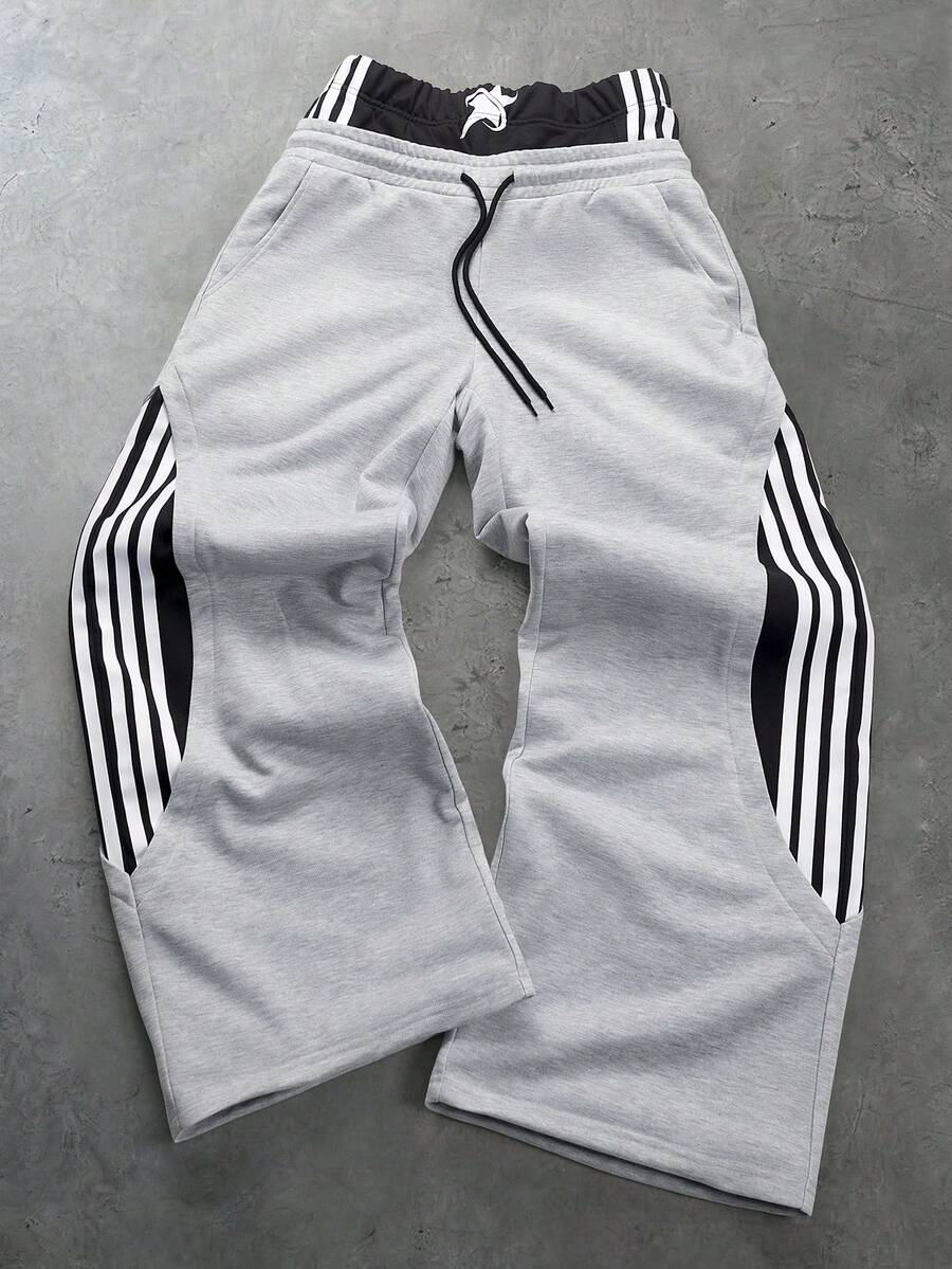 PAVTROS Pantalones de chándal para hombre con bloques de color, rayas, patchwork y doble cintura - Multicolor - Ver 1