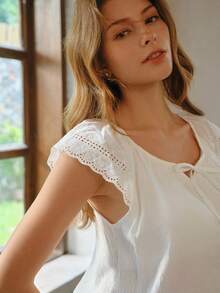 Bisouelle 2pcs Women Sleepwear Set, Solid Color Camisole And Shorts Casual Homewear, Comfortable For Outdoor Wear, Easy Care Fabric - White - View 4