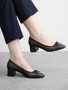 CUCCOO BIZCHIC Women's Fashion High-Heeled Shoes, Bow Stitching Mesh Rotund Heel Global Four-Season Commuting Elegant Foundation Festival Vacation Office Outdoor Daily Versatile Fall Shoes - Sunday night - View 1