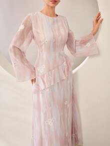 Graceveil 嬰兒藍刺繡花卉冬季收腰優雅端莊女款禮服，適合婚禮、早晨正式場合、正式確認儀式 - 彩色 - 查看 4