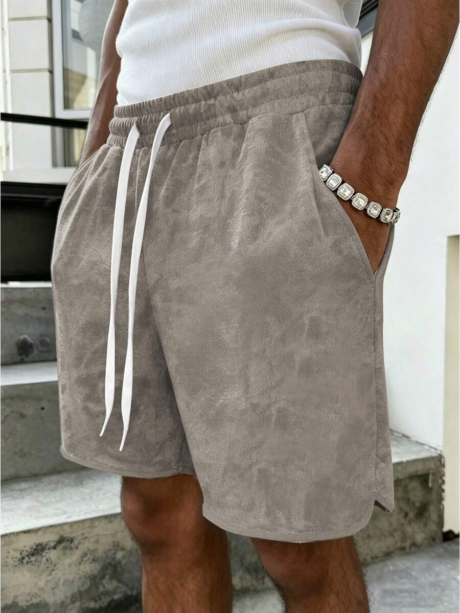 PAVTROS Herrshorts för sommaren, avslappnade och slitna, grå, med dragsko i midjan, retrostil, mångsidig design - Aprikos - Visa 1