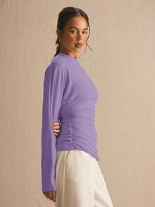 MUSERA Cinched Ruched Waist Batwing Long Sleeve Top Spring Summer Cute Cosy Cottage Core Spring Dew Spring Outfit Casual Office Work Elegant - Lilac Purple - View 3