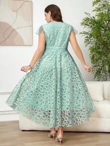 Reflora Vestido de malla bordado de unicolor elegante de verano talla grande - verde menta - Ver 2