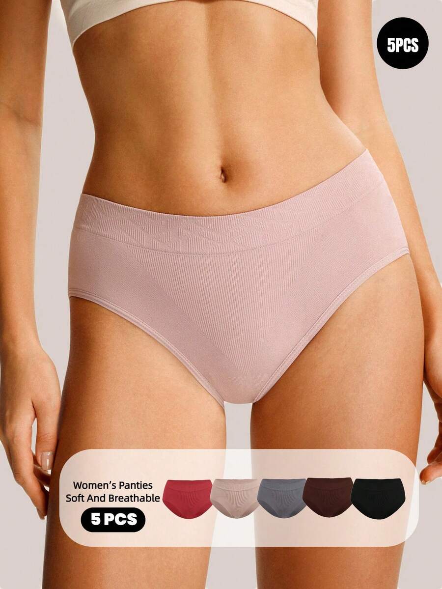 Barelissa 5pcs/Set Multicolor Comfortable Seamless Hipster Panties - Multicolor - View 1