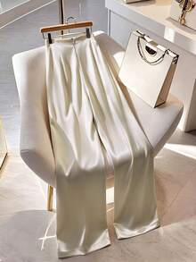 GlowEve Elegante Damen-Hose mit weitem Bein, lang, einfarbig, plissiert, mit Metalldekor - Aprikosenfarben - Übersicht 2