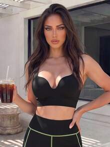 Gameset SHEIN Sport Light Support Straps Skinny Sports Push Up Bra - Black - View 1