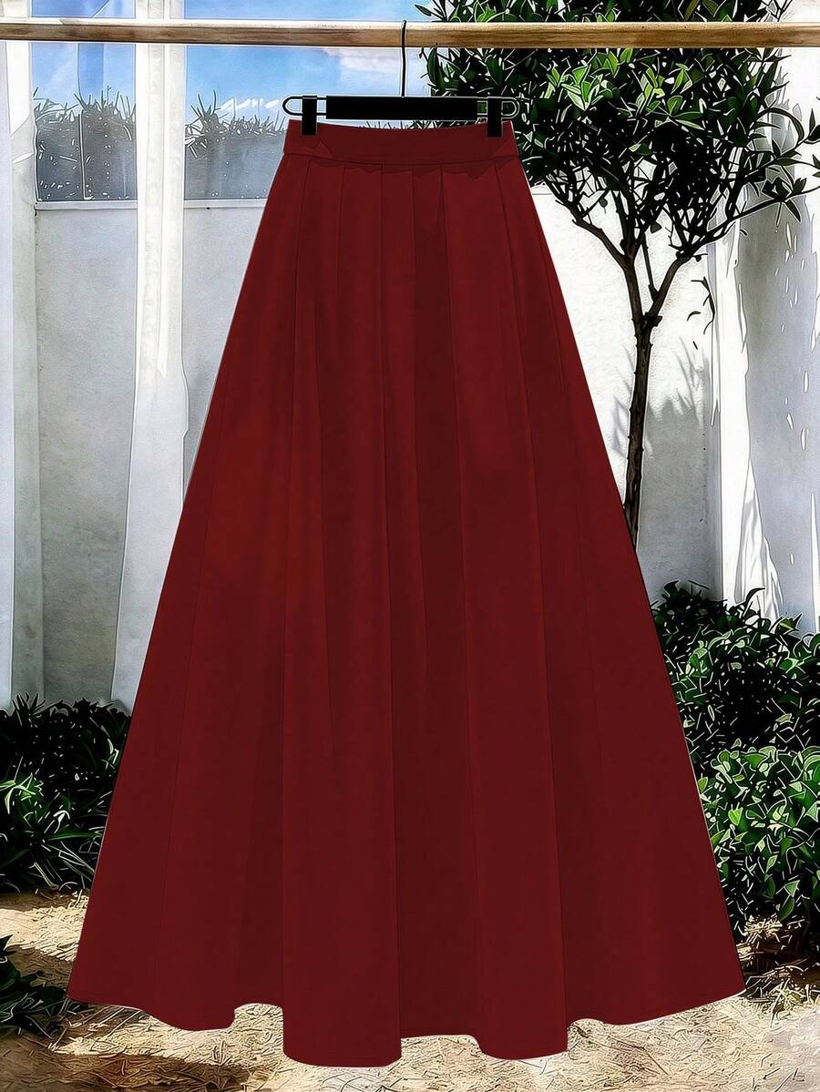 GlowEve CURVE Plus Size Women's Solid Color Skirt, Spring/Summer, Minimalist Cut Design, Comfortable Versatile Fit, Suitable For Daily Commute, Outing, Beach, Countryside Vacation - Red - View 1