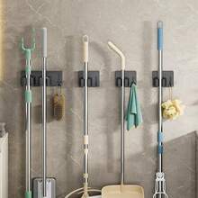 1 Holder With 2 Clips And 2 Hooks; A Wall-Mounted Bathroom Rack For Storing Mops, Brooms, And Balcony Items. - Grey - View 3