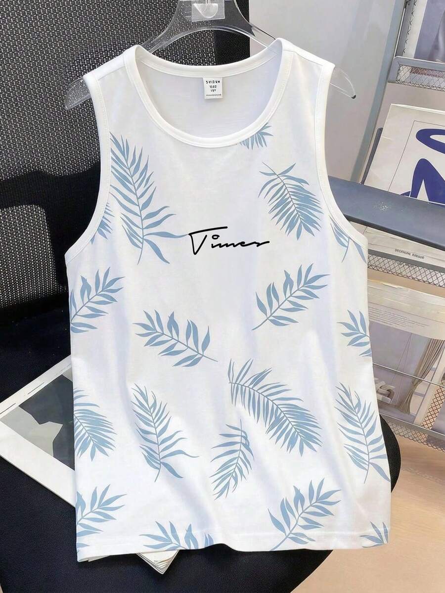 Kids Tween Boy Casual Minimalist Round Neck Tank Top, Suitable For Summer