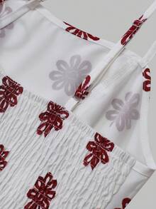 Franclia 大尺碼女款時尚夏季碎花洋裝與雪紡開襟衫優雅兩件套 - 酒紅色 - 查看 6