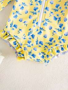SHEIN Newborn Small Floral Print One-Piece Swimsuit - Mustard Yellow - View 6