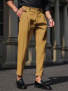 Manfinity Mode Pantalones de unicolor minimalistas casuales y formales para hombre, para otoño formal - Amarillo - Ver 4