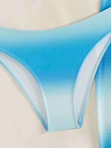 Bonvoyette Swim Lushore 女款比基尼套裝，掛脖針織比基尼配裙子，含網紗與金屬配件 - 藍色 - 查看 4