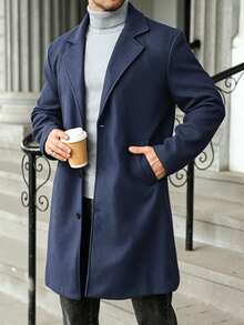 Manfinity Homme Men's Plus Size Casual Versatile Wool Blend Jacket, Autumn/Winter - Dusty Blue - View 4