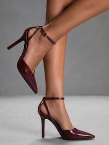 CUCCOO SZL Women's Pointy Sexy Glossy High-Heeled Women's Shoes Stiletto Commuter Avant-Garde Party Gray Word With Buckle Snake Pattern - Burgundy - View 6
